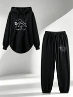 Women's Casual Long Sleeve Drawstring Hoodie And Elastic Waist Jogger Pants Set - Comfortable 2pcs Pullover Sweat Suit, Soft Loungewear, Relaxed Fit Activewear - Perfect for Yoga, Running, Gym Workout, Daily Wear, Traveling, Fitness, And Outdo - Black