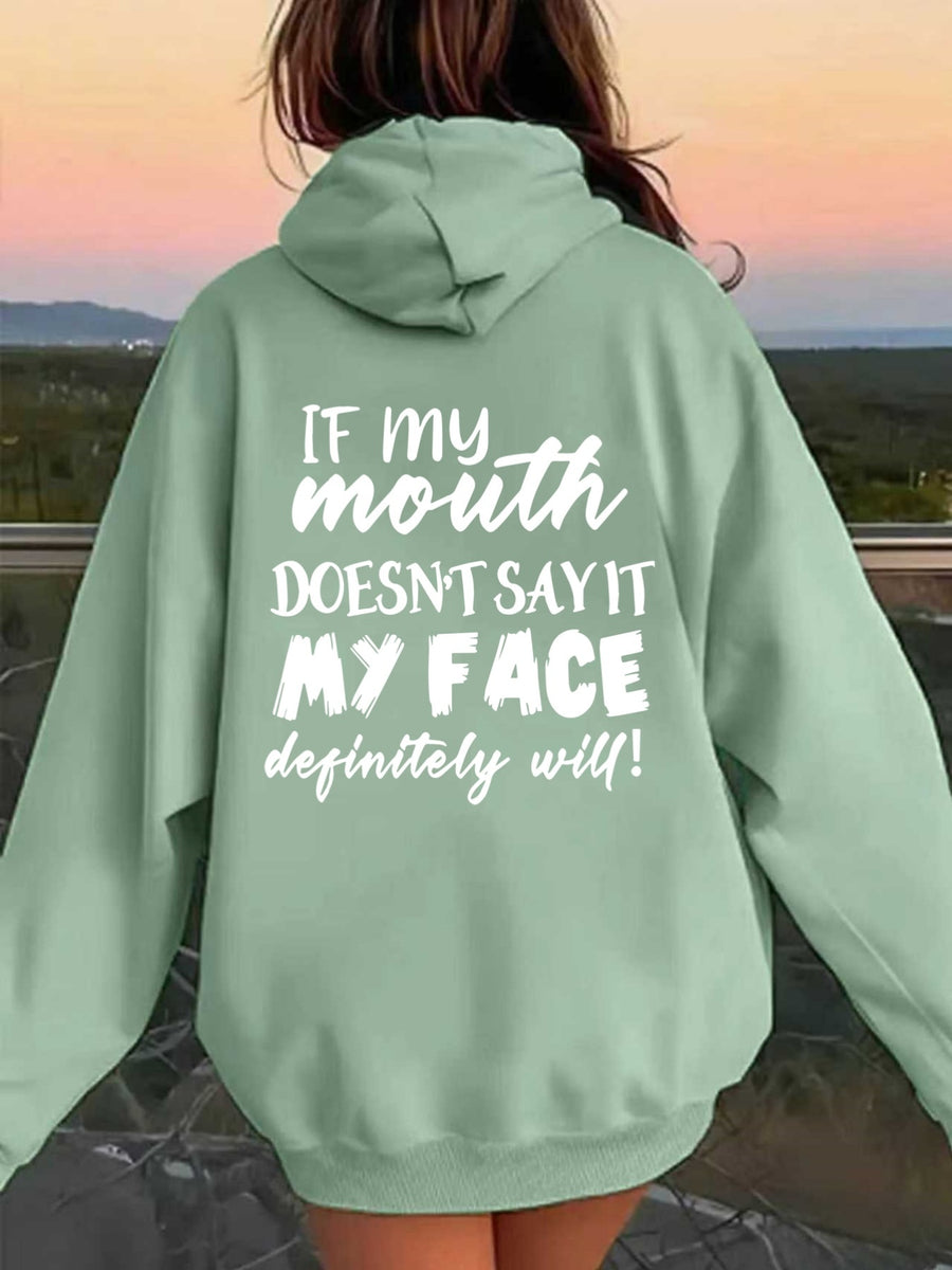 Women's Back Print Hooded Sweatshirt with Back Design - All-Season Casual Sweater, Relaxed Fit Machine Washable Sweaters with Hood, Cozy Sweaters for Women (Geometric/Text/Number/Graphic Prints) - Green