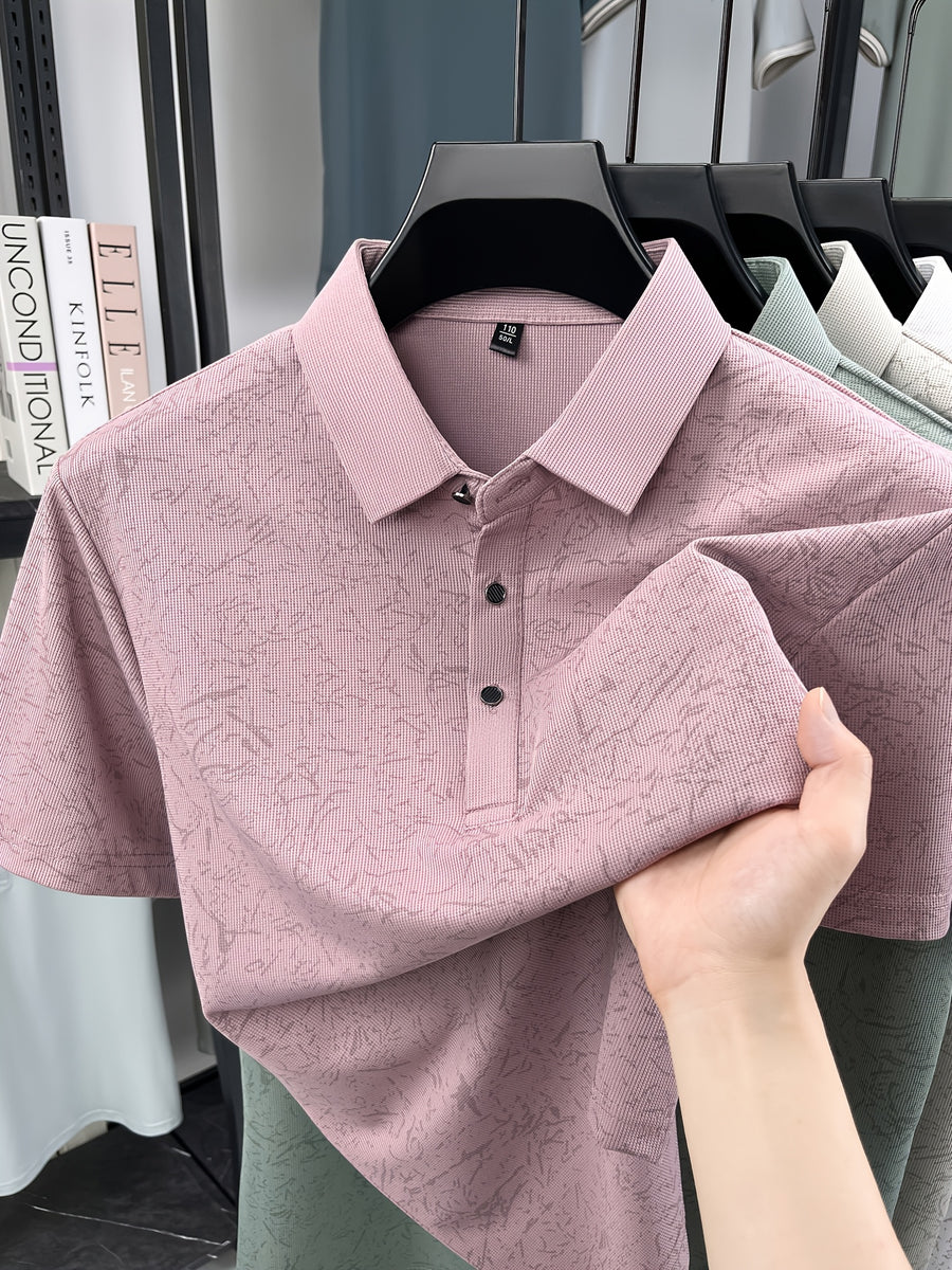 Men'S Summer Polo Shirt, Short Sleeve Button-Up Golf T-Shirt, Soft Comfortable Breathable Slim Fit Business Casual Daily Top, Men'S Short Sleeve Sweatshirt, Commute Versatile Men'S Gift - Pink