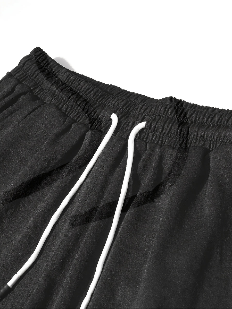 Summer Women's Cropped Cargo Pants with Stylish Pocket Design, Drawstring Elastic Waist Casual Long Pants, Suitable for Outdoor and Daily Wear - Black