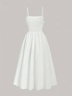 Solid Color Strapless Dress, Back-tie Wrap Dress - White