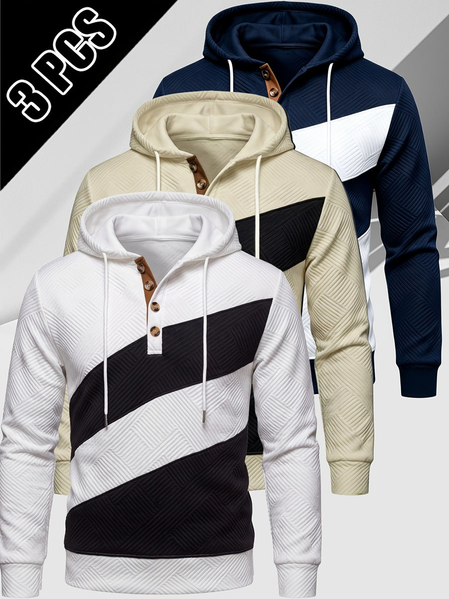 3pcs Value Pc - Heavyweight Fabric, Spring/Autumn Long Sleeve Shirt - Suitable for Street Style, the Perfect Gift Choice - White + Khaki + Navy Blue