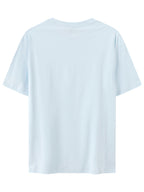 Men's Print Pure Cotton T-Shirt, Summer Fashion Vintage Trendy Casual Breathable Everyday Versatile Crew Neck Short Sleeve Top - Light Blue Color