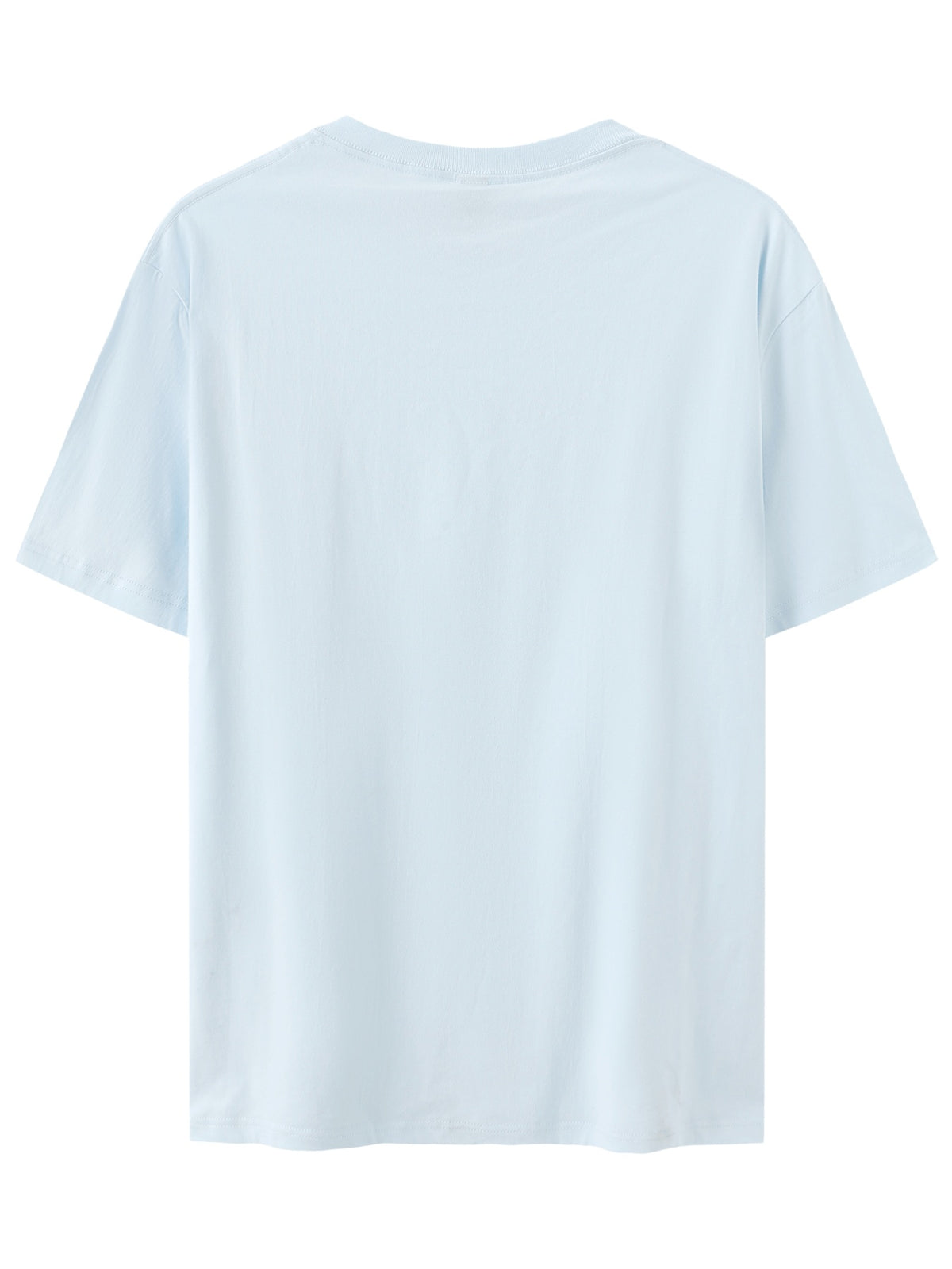 Men's Print Pure Cotton T-Shirt, Summer Fashion Vintage Trendy Casual Breathable Everyday Versatile Crew Neck Short Sleeve Top - Light Blue Color