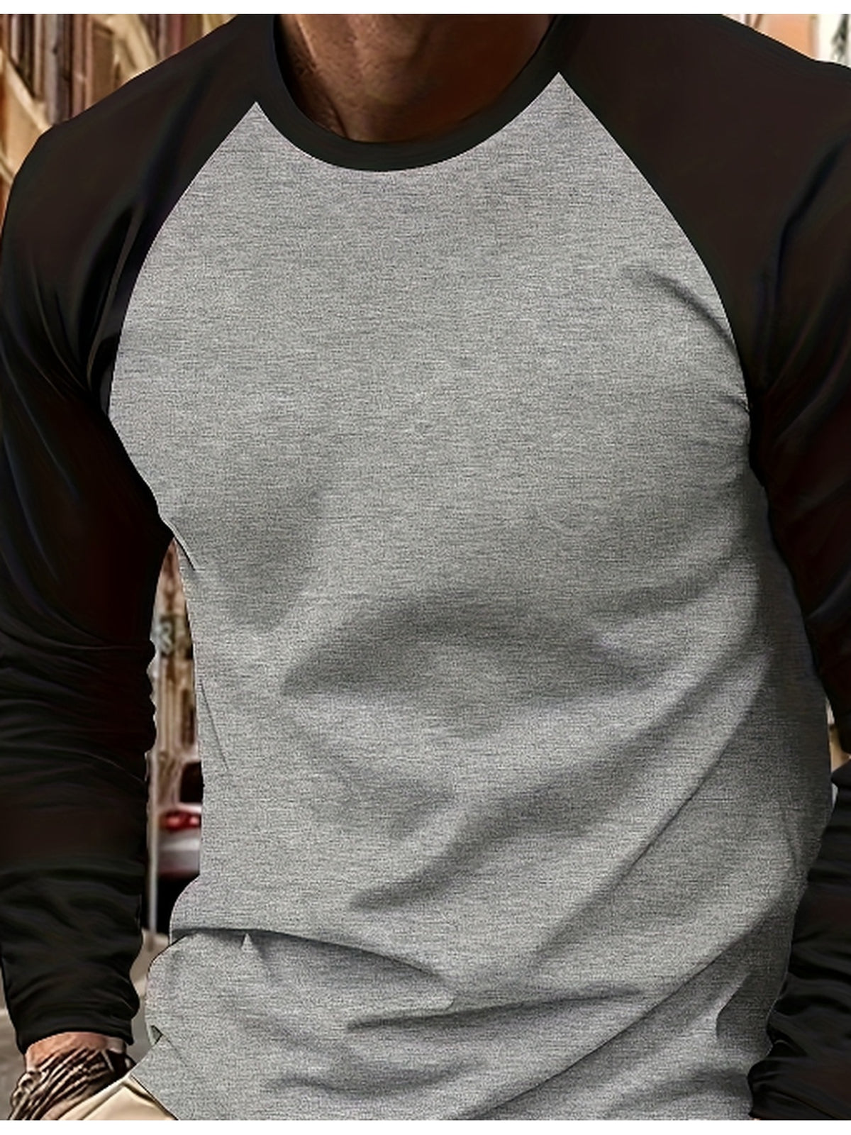 Print Design - Non-Textured Men'S Round Neck Long Sleeve T-Shirt, Two-Tone Design - Mixed colors