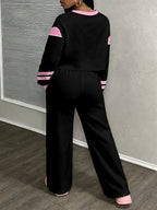 Drop-shoulder High-waist Sweatshirt and Wide-leg Pants 2pcs Digital Print Tracksuit Set - Mixed colors