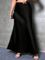 Women's High-Waisted Solid Color Elegant Satin Skirt, Suitable for Date, Party, Gift, All Season - Black
