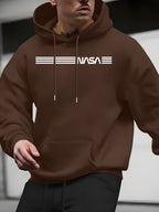 New Arrival: Men'S Hooded Sweatshirt with Geometric Print And Wrinkle-Resistant Fabric - Perfect for Casual Outings And Active Days! - Coffee Color