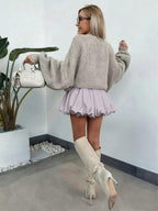 Solid Color Elastic Waist Fashion Bud Skirt - Lavender