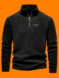 Autumn Winter Men'S Fleece Thickened Henley Stand-Up Collar Sweatshirt 1/4 Zip Warm Top Double-Faced Fleece Jacket, New Season - Black