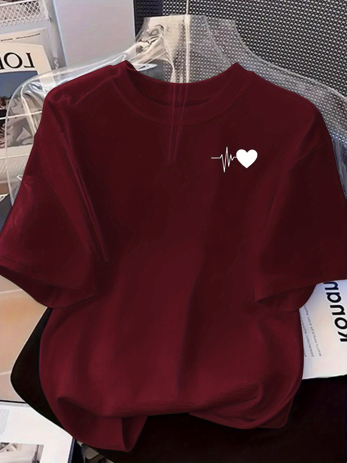 (Popular T-shirts) Spring and summer new fashion trend Women's short-sleeved round neck T-shirt versatile trendy brand short-sleeved Women's tops - Burgundy