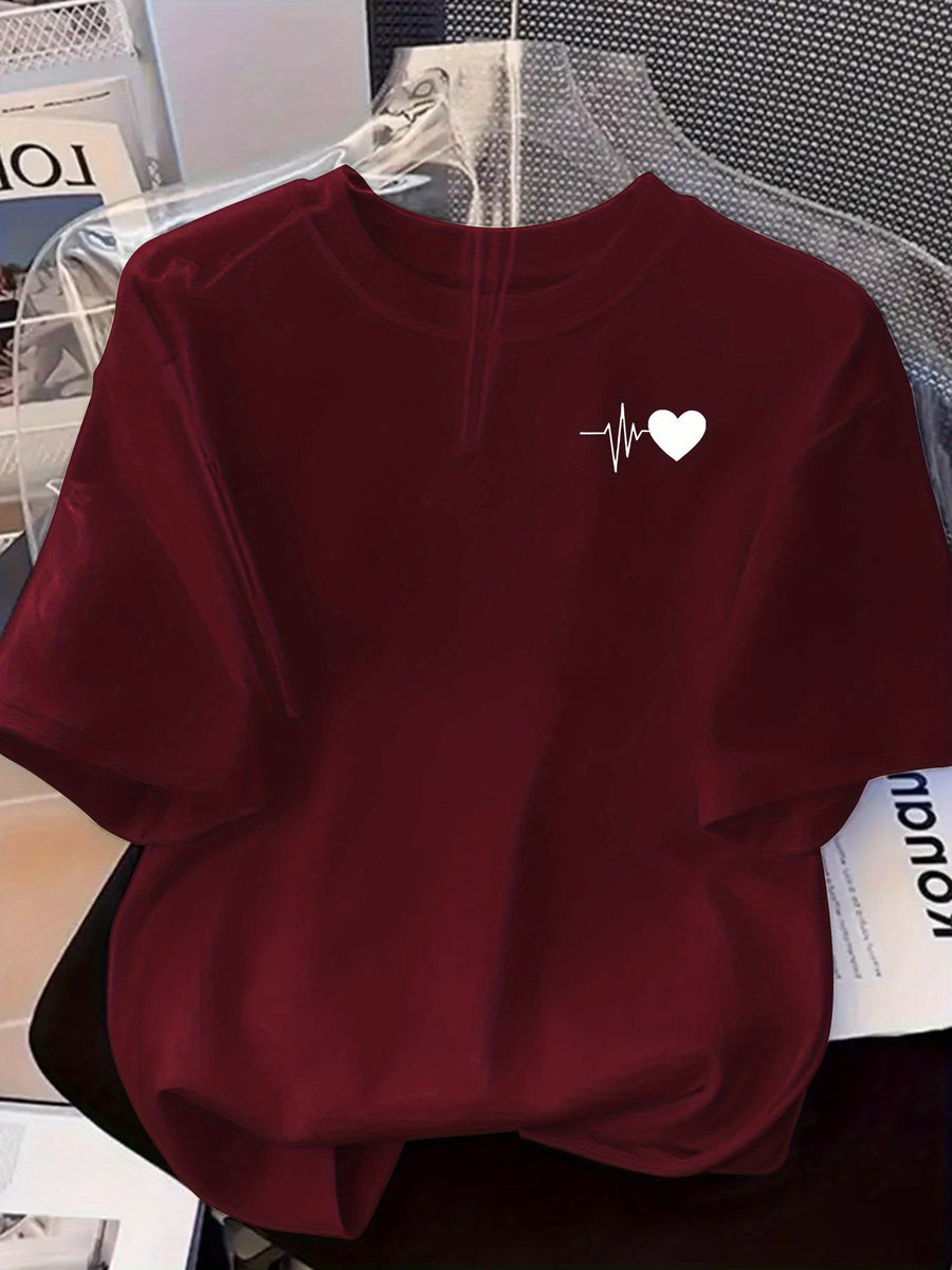 (Popular T-shirts) Spring and summer new fashion trend Women's short-sleeved round neck T-shirt versatile trendy brand short-sleeved Women's tops - Burgundy