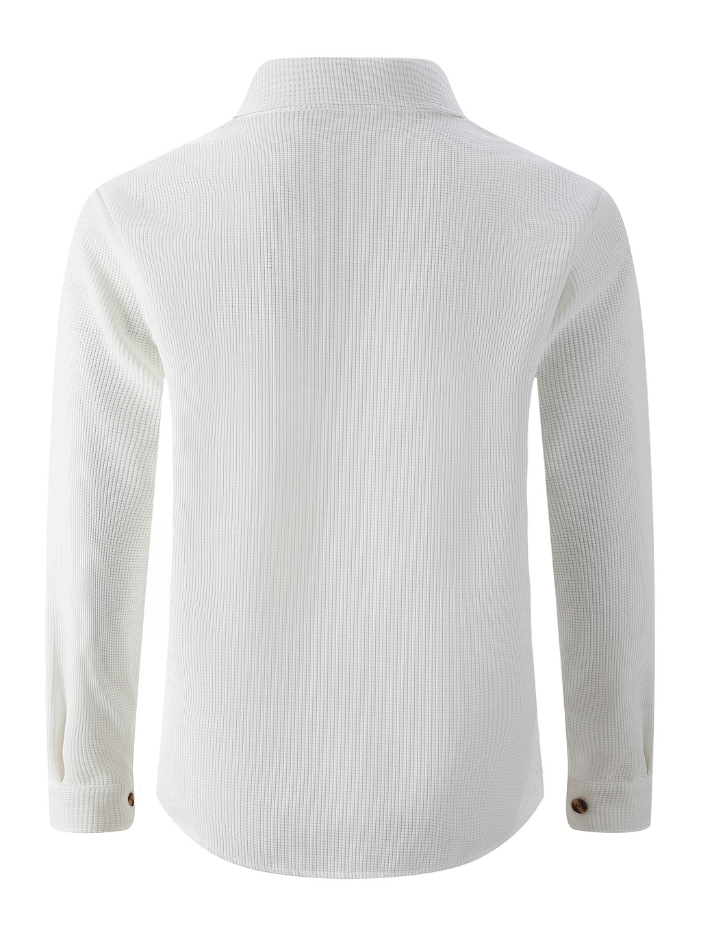 Men'S Waffle Knit Long Sleeve Button-Up Shirt, Casual Lapel Workwear with Chest Pocket, Lightweight And Breathable Daily Top, Autumn Menswear - White
