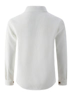 Men'S Waffle Knit Long Sleeve Button-Up Shirt, Casual Lapel Workwear with Chest Pocket, Lightweight And Breathable Daily Top, Autumn Menswear - White