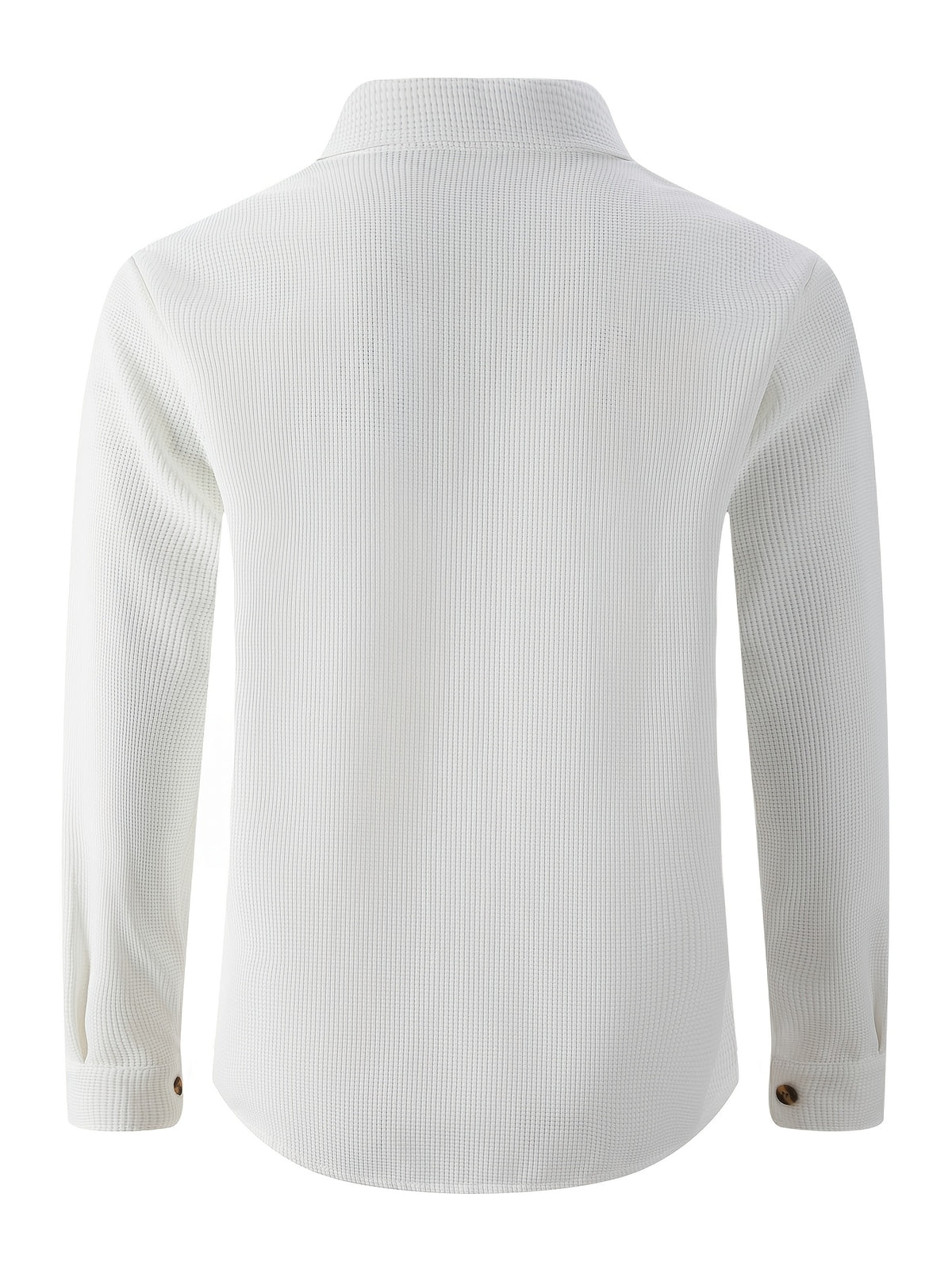 Men'S Waffle Knit Long Sleeve Button-Up Shirt, Casual Lapel Workwear with Chest Pocket, Lightweight And Breathable Daily Top, Autumn Menswear - White