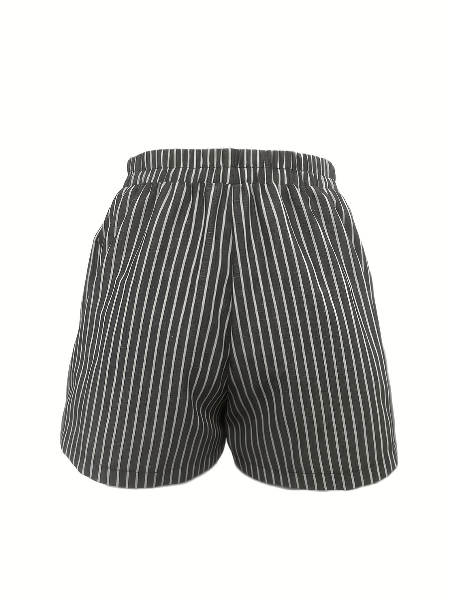 Western Style Women'S Striped Casual Shorts, Summer Loose Wide-Leg Home Pants, Wearable Outside - Dark Gray