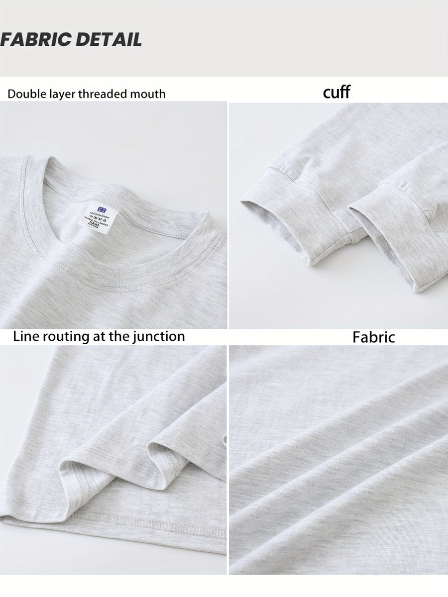 Spring And Autumn New Trendy Printed Long-Sleeve T-Shirt for Men, Heavy-Weight Casual Loose Breathable Outdoor Sports Top - White Gray