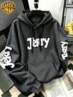 By Warner Bros., 2026 New Fun Cartoon Print, Men's Hoodie, Hooded Sweatshirt, Kangaroo Pocket and Drawstring Hat, Suitable for Daily and Outdoor Sports Wear, Autumn and Winter Warm Jacket, Fashionable Jacket - Dark Gray
