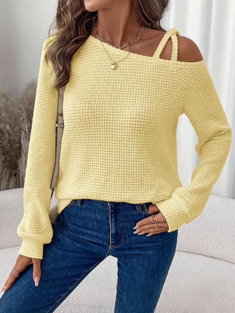 Women's Fashion Cross-Strap Casual Long Sleeve T-Shirt - Yellow
