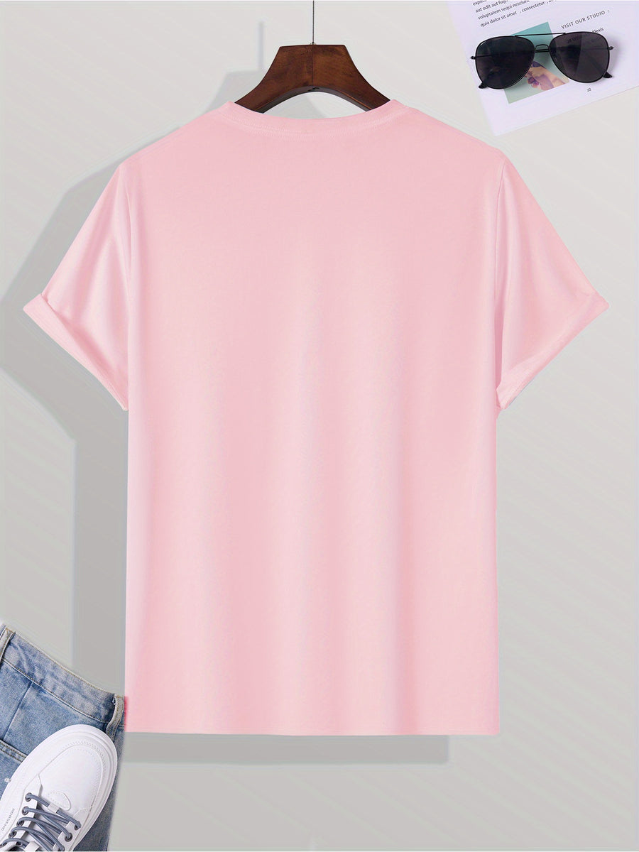 Trendy Printed T-Shirts for Men, Regular Standard Fit Comfortable Short Sleeve Casual Tee, Versatile Everyday Fashion Outfit Top - Pink Color