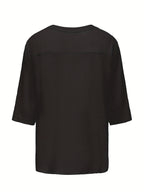 Men's Summer Casual V-Neck Breathable Short-Sleeve Fashion Drawstring Solid Color T-Shirt with Wrinkle Fabric - Black