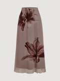 Women's Elegant Floral Print Skirt - ZD260518291 - Camel