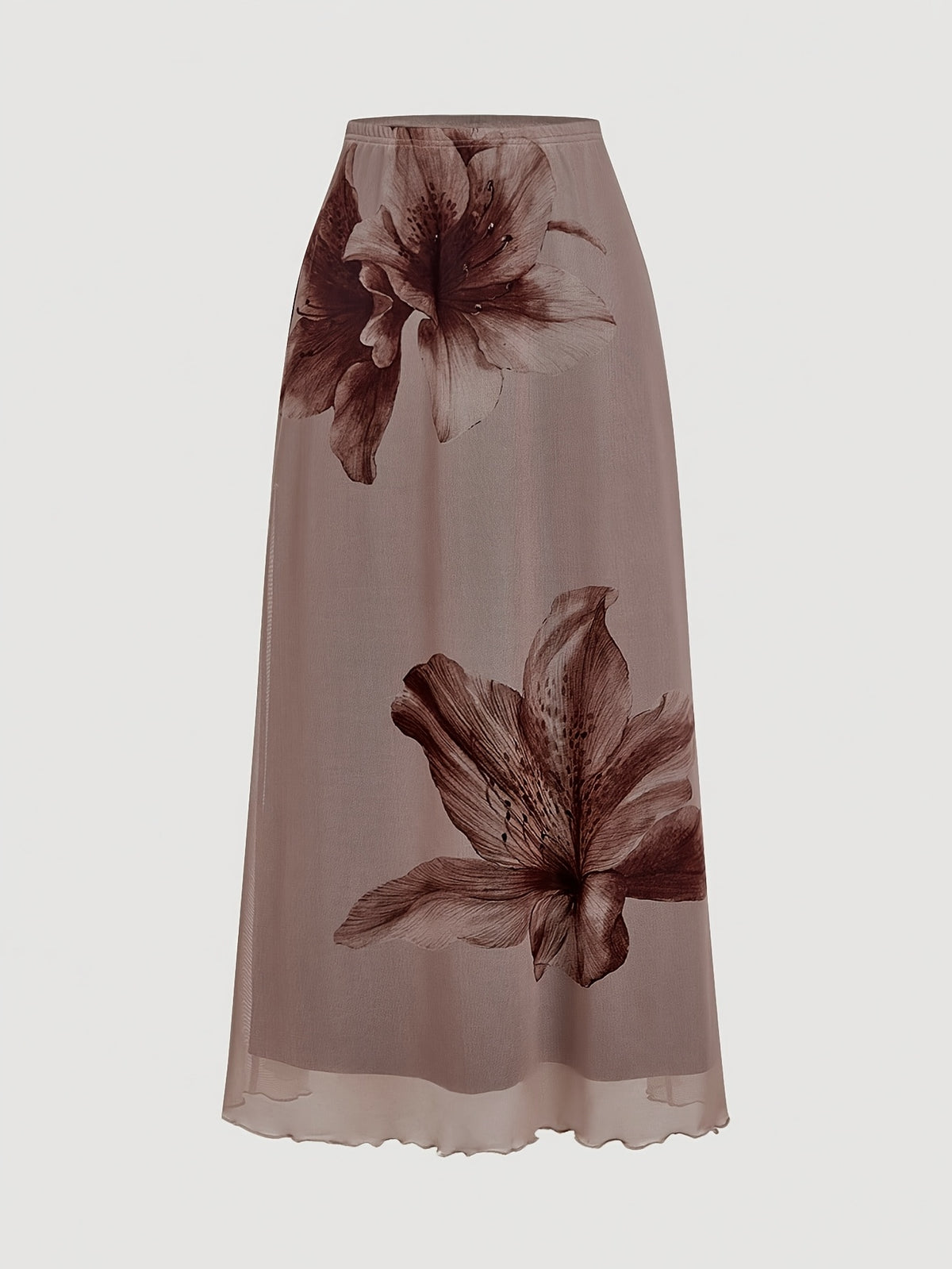 Women's Elegant Floral Print Skirt - ZD260518291 - Camel