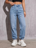 2026 New Comfortable High-Waist Ankle-Cinching Jeans, Casual All-Match Ankle-Cinching Women'S Jeans - Sky Blue