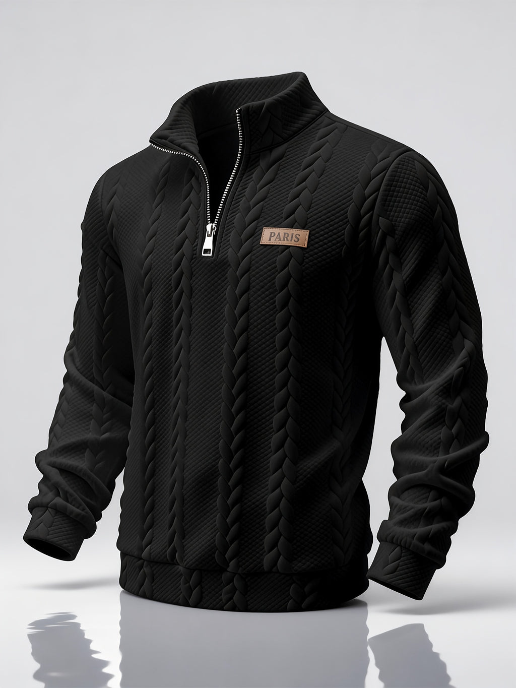 Men'S Casual Button-Up Half-Open Placket Patchwork Contrast-Colored Henley Shirt Long-Sleeved Spring And Autumn Men'S Top Outdoor Versatile Jacquard Sweater - Black