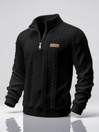 Men'S Casual Button-Up Half-Open Placket Patchwork Contrast-Colored Henley Shirt Long-Sleeved Spring And Autumn Men'S Top Outdoor Versatile Jacquard Sweater - Black