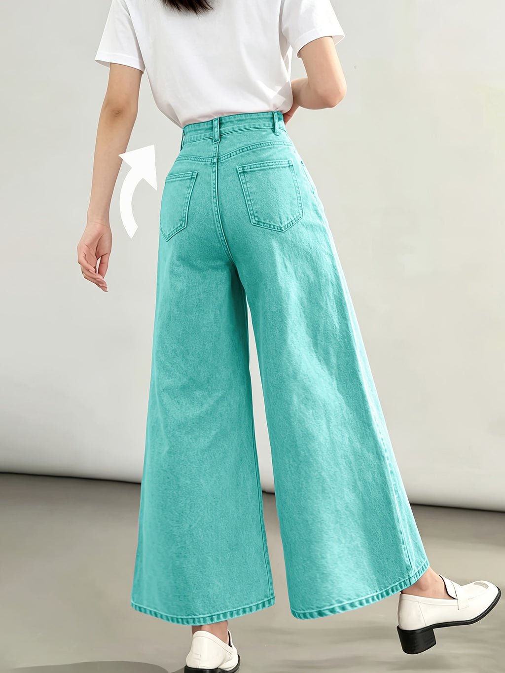 Stylish New Women's Fashion Elegant Straight-Leg Wide-Leg Pants Mid-High Stretch Colorful Cropped Jeans for Women 618609 - Mineral Green