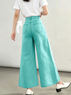 Stylish New Women's Fashion Elegant Straight-Leg Wide-Leg Pants Mid-High Stretch Colorful Cropped Jeans for Women 618609 - Mineral Green
