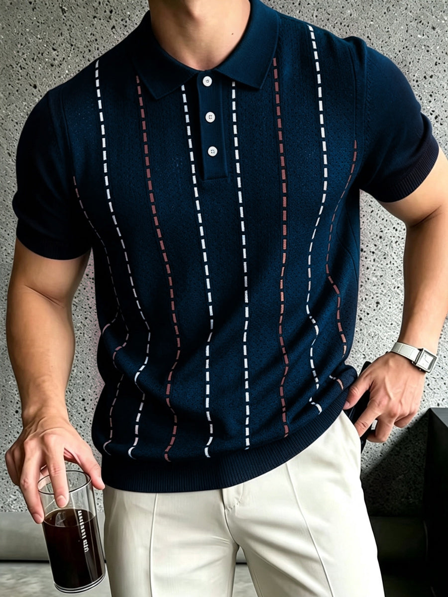 Autumn New Men'S Polo Neck Knit Pullover Top Business Casual Summer New Product, Suitable for Work, Golf, Sports, Father'S Day, Easter, Christmas - Navy Color