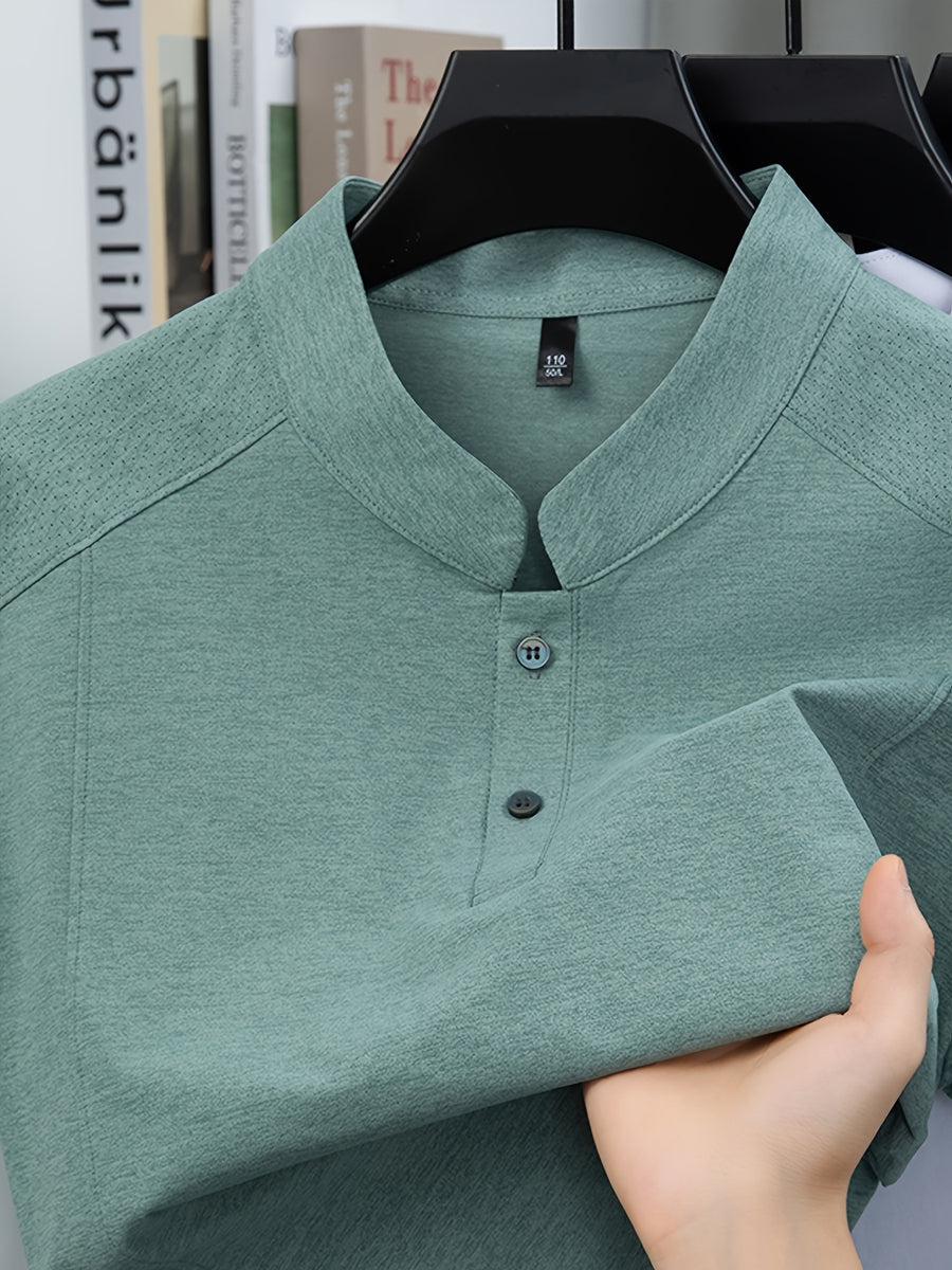 Stand-up Collar Youth Summer Short-sleeve New Style Half-sleeve Top, Pullover Outerwear, Solid Color Versatile Garment - Green