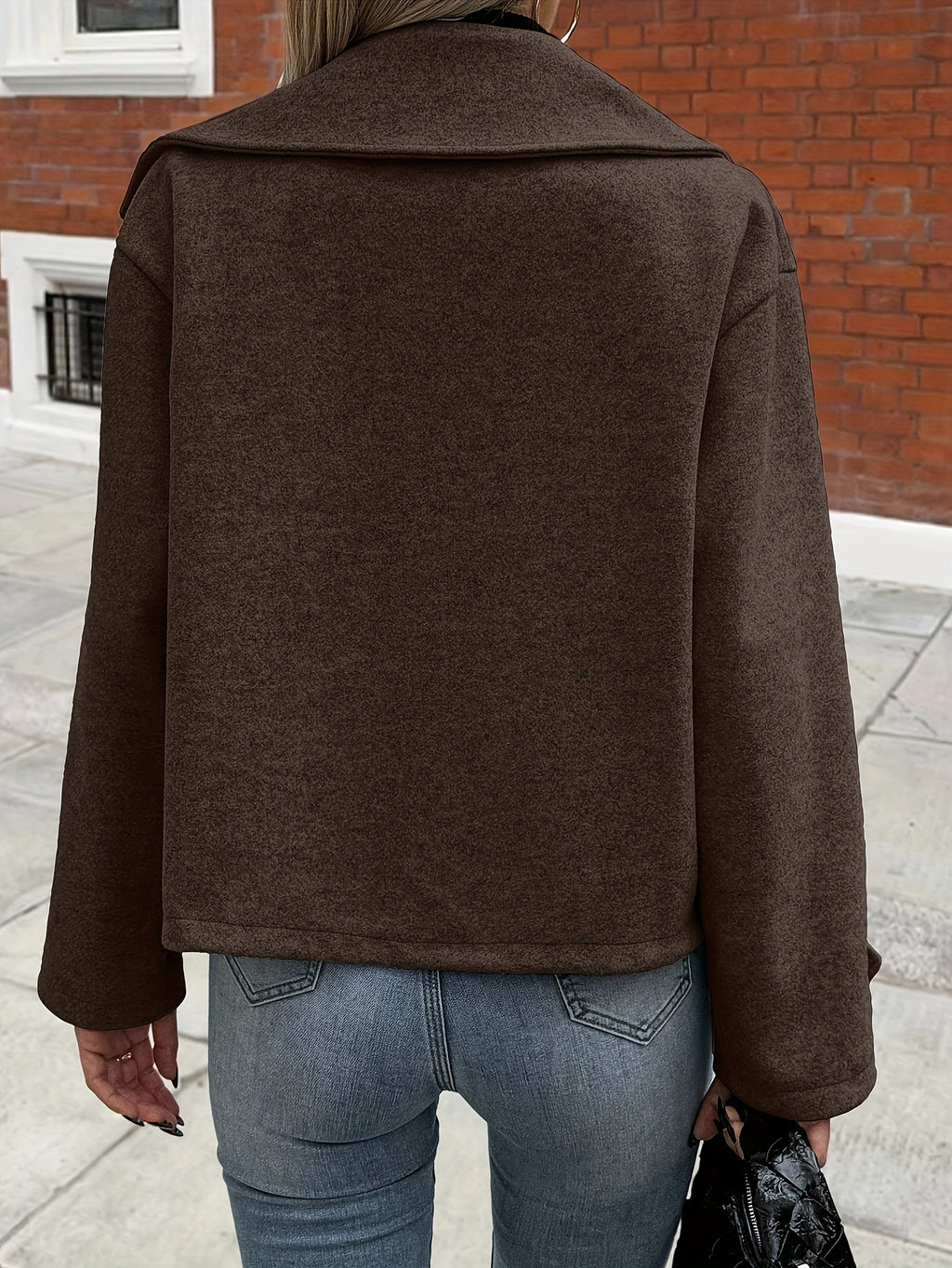 Women's Large Turn- Collar Decorative Button Long Sleeve Casual Loose Coat - Coffee Brown