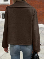 Women's Large Turn- Collar Decorative Button Long Sleeve Casual Loose Coat - Coffee Brown