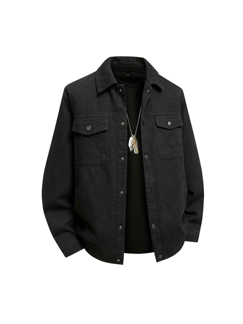 High-Quality Fashion Lapel Fleece-Lined Denim Jacket, Single-Breasted Simple Solid Color Men's Jacket with Large Pockets, Stylish Winter Thickened Men's Coat - Black