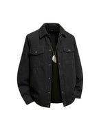 High-Quality Fashion Lapel Fleece-Lined Denim Jacket, Single-Breasted Simple Solid Color Men's Jacket with Large Pockets, Stylish Winter Thickened Men's Coat - Black