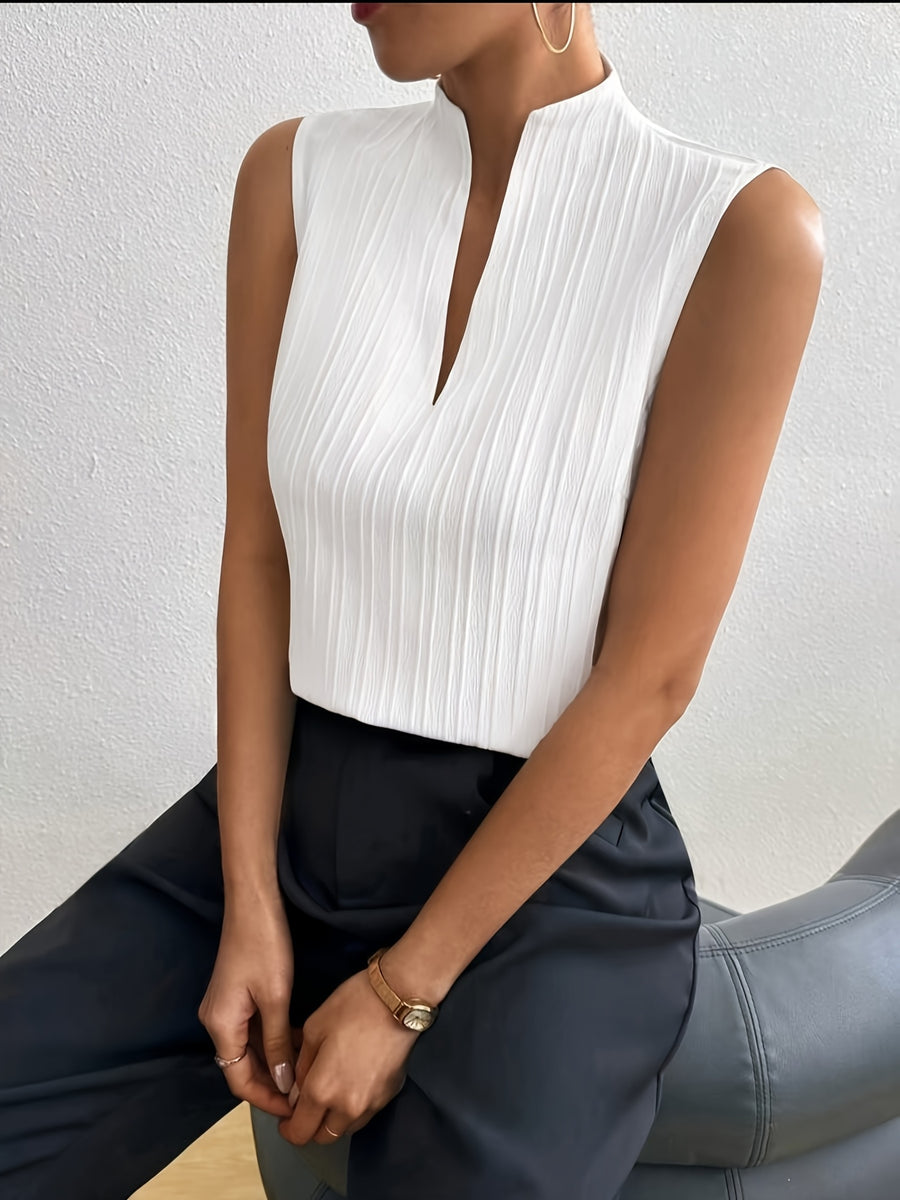 Women's Striped V-Neck Sleeveless Pullover Fashion Vest Blue Shirt for Summer - White
