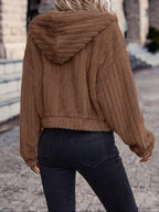 Solid Color Double-Sided Plush Zipper Hooded Cardigan, Women's Casual Plush Coat for Autumn and Winter - Dark Brown