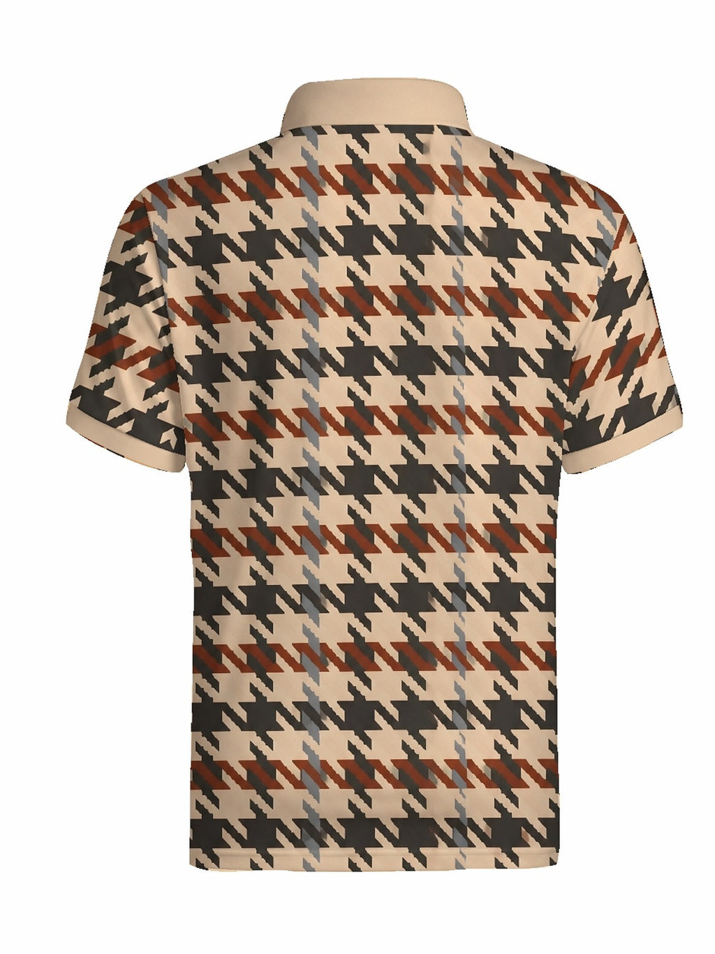 Men'S Half-Zip Short Sleeve Polo Shirt, Vintage Houndstooth All-Over Digital Print, Beige with Contrast Ribbed Collar And Cuffs, Polyester Fabric, British Retro Casual Style, Daily Commute Seaside Vacation Outfit, Summer - Mixed colors