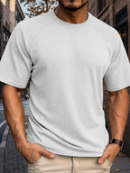 Men's Short-sleeve Waffle T-shirt, Lightweight and Breathable Crewneck Top, Suitable for Daily Casual Wear, Summer Vacations, and Outdoor Activities, with a Loose Fit - 1pc White