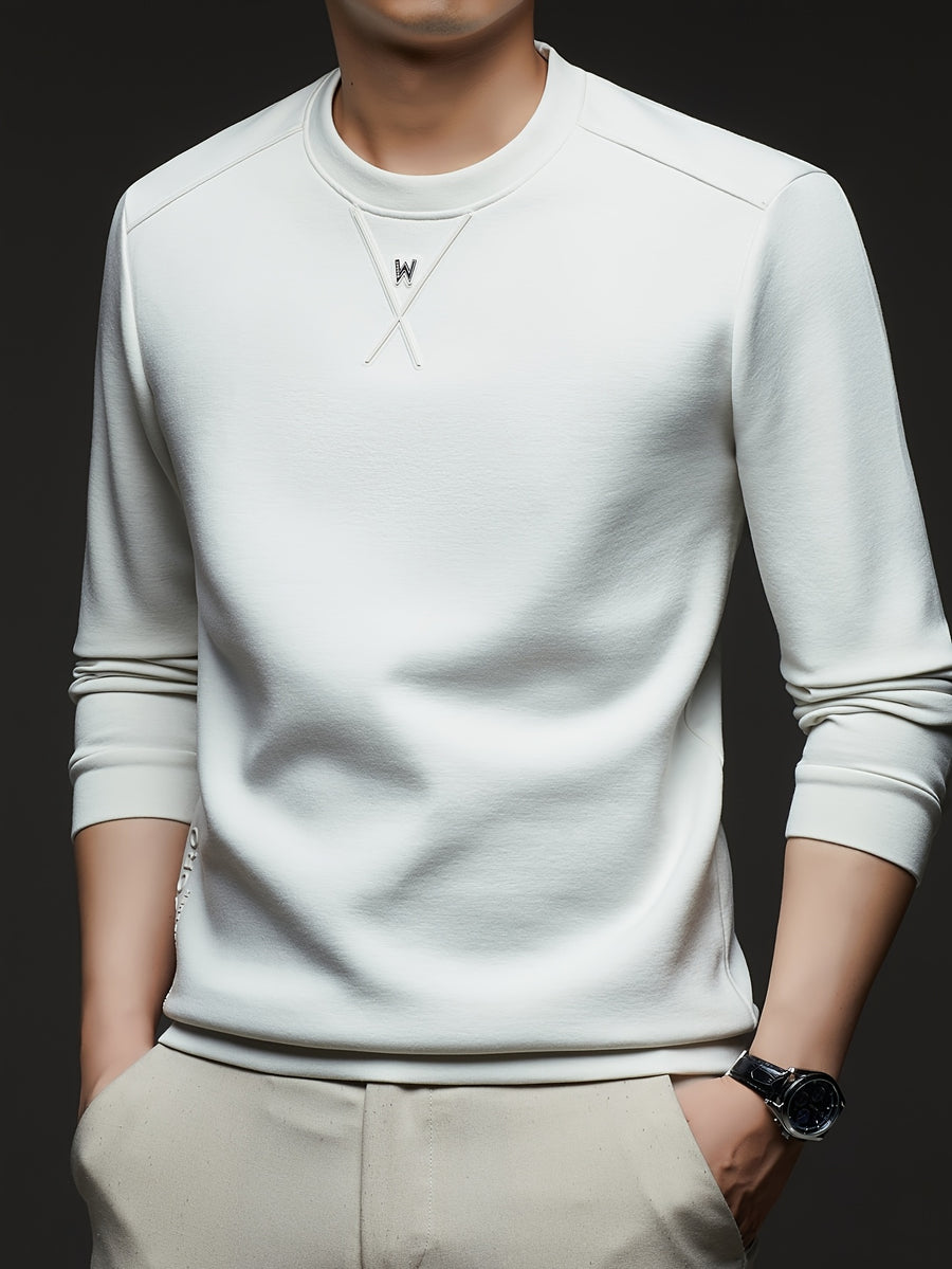 [Xingfan] 2026 Summer Men'S Long Sleeve T-Shirt Solid Round Neck Athletic Base Layer Sweatshirt - White