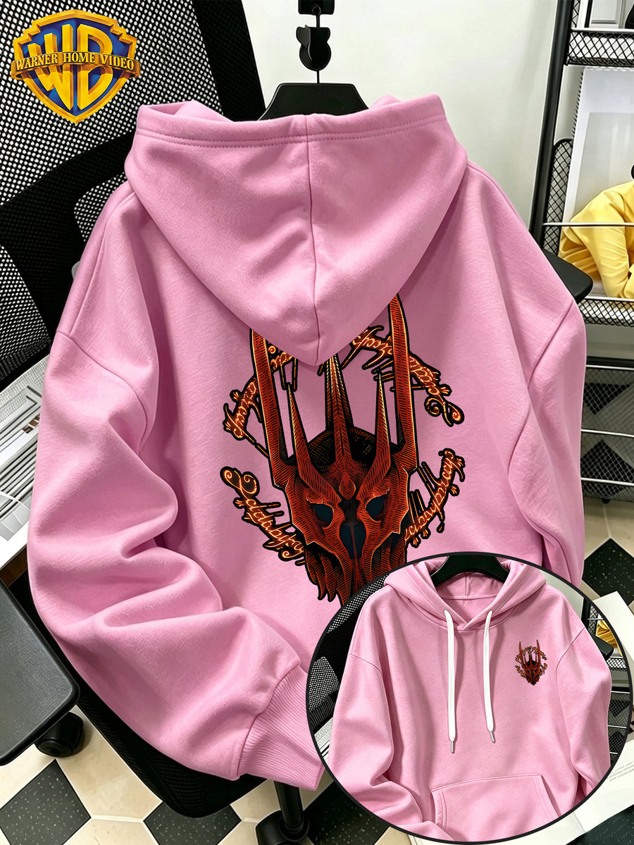 Authorized by Warner Bros., 2026 New Soren Helmet with Red Print, Men'S Hoodie, Hooded Sweatshirt, Kangaroo Pocket And Drawstring Hat, Suitable for Daily And Outdoor Sports Wear, Autumn And Winter Warm Jacket, Fashionable Jacket - Pink Color