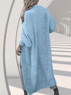 High-quality Fashionable and Simple Women's Cardigan, Pocket Sweater, Autumn/winter Casual Long-length Sweater, Winter Top Coat - Light Blue Color
