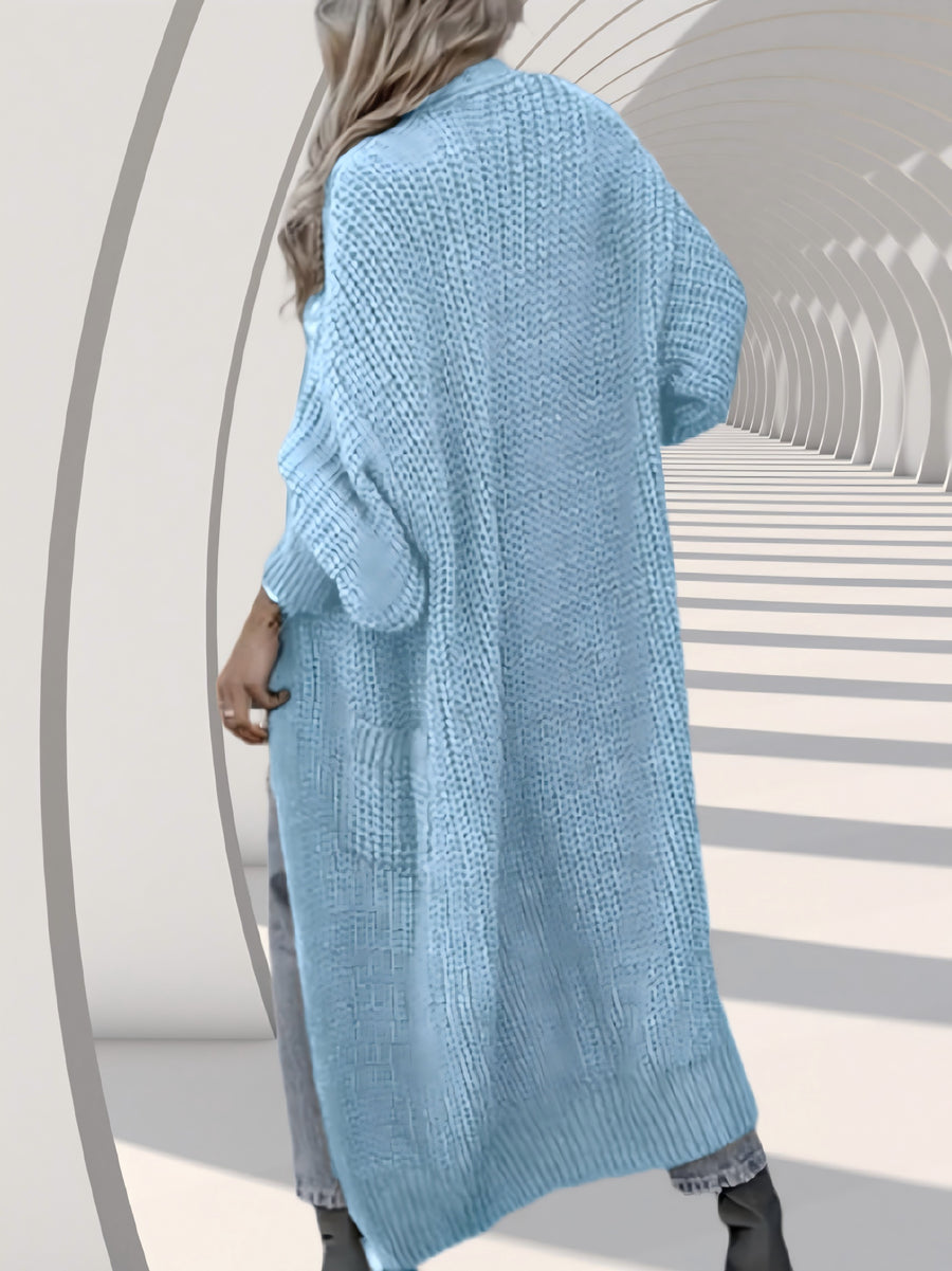 High-quality Fashionable and Simple Women's Cardigan, Pocket Sweater, Autumn/winter Casual Long-length Sweater, Winter Top Coat - Light Blue Color