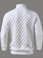ROYALBOY Autumn New Arrival Men's Casual Fashion Solid Color Textured Ribbed Stand Collar Long Sleeve Top, Men's Henley Shirt, Suitable for Outings, Outdoor Activities, Commuting, Versatile, Trendy, and Simple Style, a Must-Have Top for Men - White