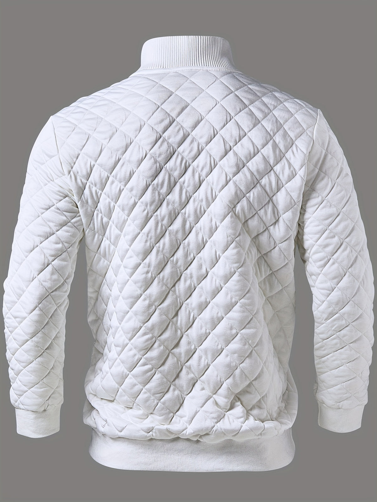 ROYALBOY Autumn New Arrival Men's Casual Fashion Solid Color Textured Ribbed Stand Collar Long Sleeve Top, Men's Henley Shirt, Suitable for Outings, Outdoor Activities, Commuting, Versatile, Trendy, and Simple Style, a Must-Have Top for Men - White