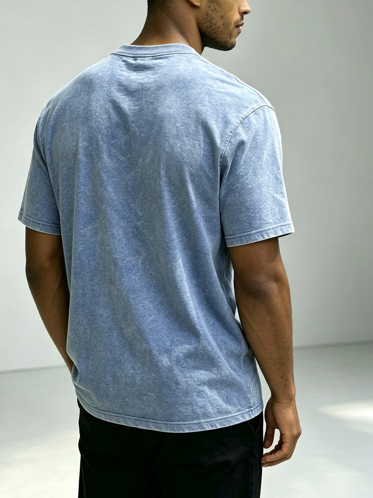 American Retro Washed Distressed Short Sleeve T-Shirt Men'S Summer Multi-Position English Print Round Neck Short Sleeve Street Trendy Fitness All-Match Top - Sky Blue