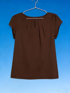 Elegant Fashion Solid Color Round Neck Top for Women - Coffee Color